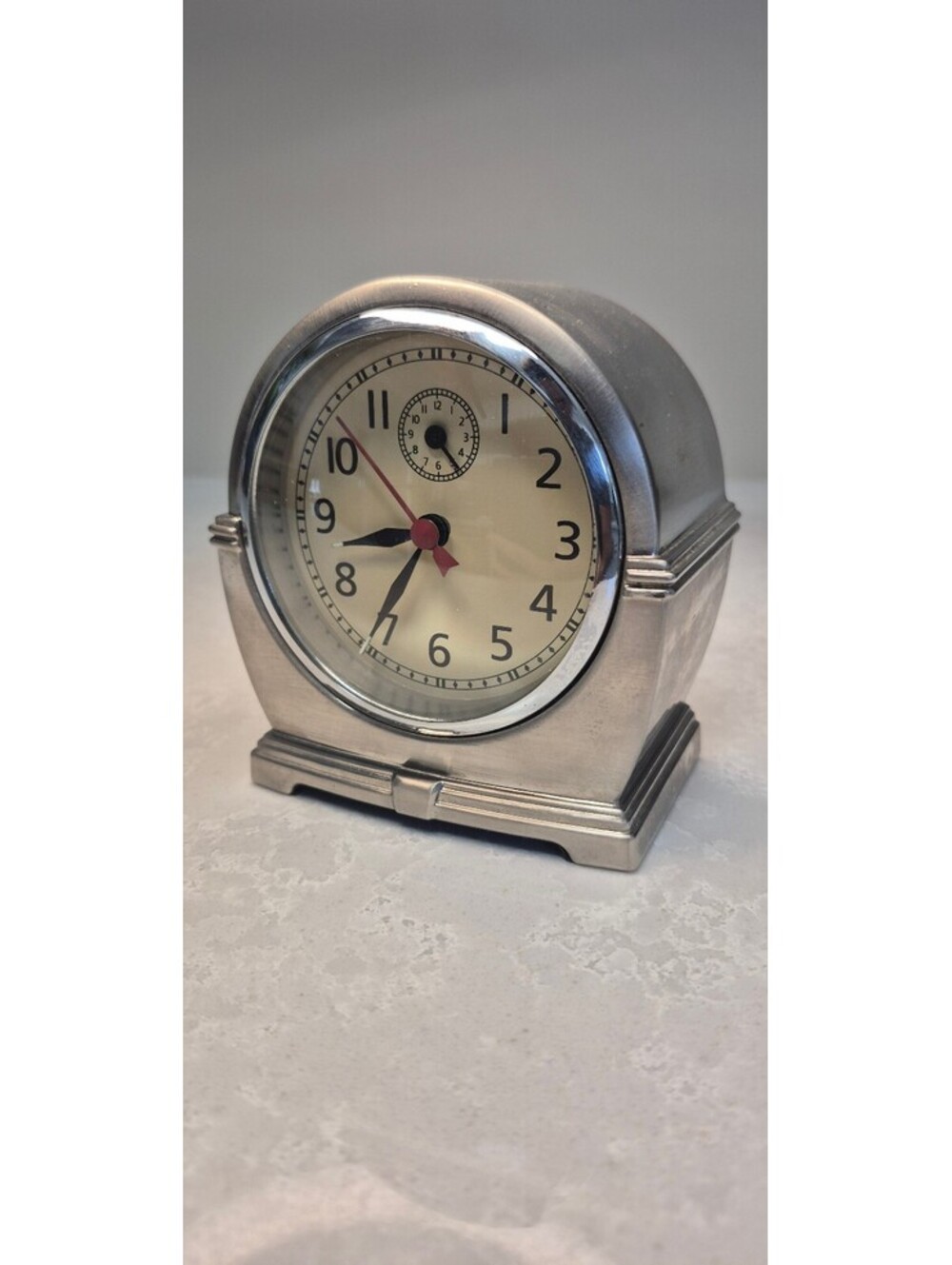 Pottery Barn Art Deco Brushed Nickel Desk Alarm Clock